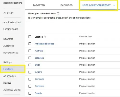 User Locations Report